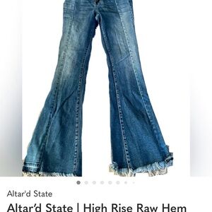 Altar'd State Flare Jeans with Raw Hem - Denim Blue